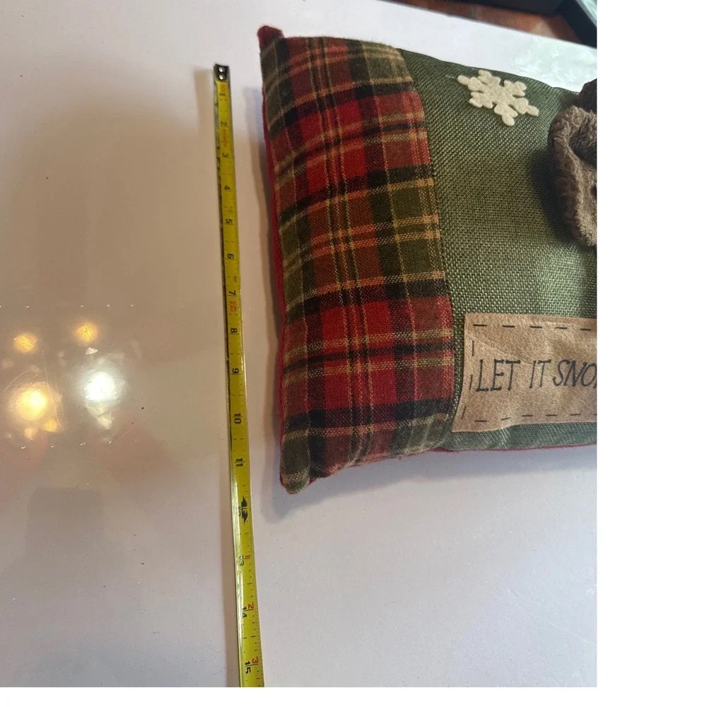 Hobby Lobby Snowman Decorative Pillow OS Green Red‎ Excellent Plaid Let It Snow